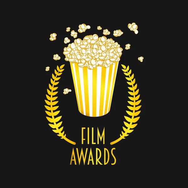 Film verleiht Festival-Vektor-Symbol oder Abzeichen-Illustration mit Popcorn. Gold auf dunklem Grund — Stockvektor