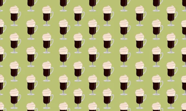 アイリッシュ コーヒー緑の背景にシームレスなパターンをベクトル — ストックベクタ