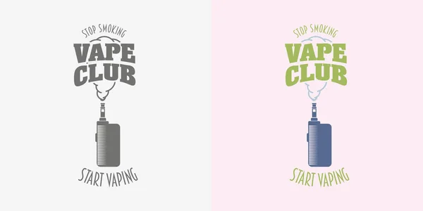 Insignia del club Vape, logotipo o concepto de diseño de símbolo. Vaping box mod y nube vector ilustración aislado sobre fondo blanco . — Vector de stock