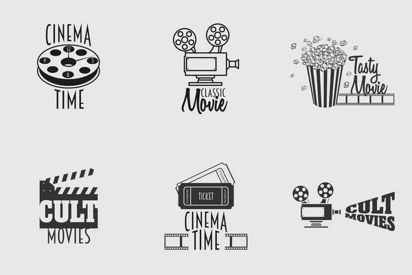 Conjunto de logotipo do vetor de cinema ou símbolos e emblemas retro —  Vetores de Stock