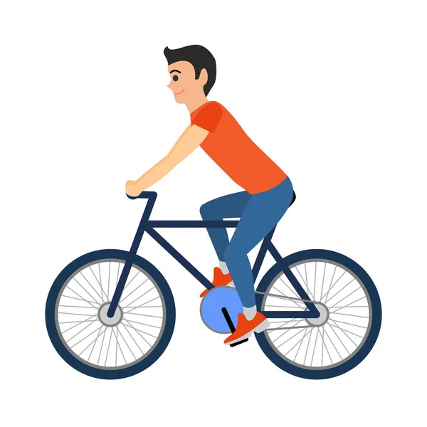 Homem ciclista monta uma bicicleta. Ilustração vetorial isolada sobre fundo branco — Vetor de Stock