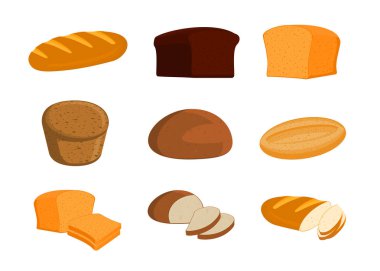 Ekmek vektör çizim üzerinde beyaz izole kümesi