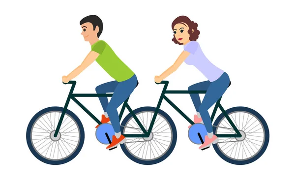 Coppia di uomini e donne in bicicletta in tandem. Illustrazione vettoriale isolata su sfondo bianco — Vettoriale Stock