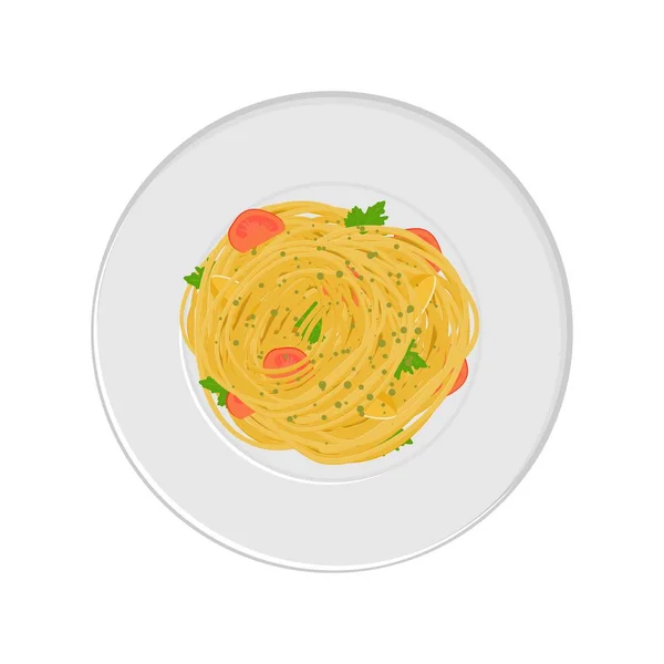 Ilustración vectorial de pasta de espagueti con tomates — Vector de stock
