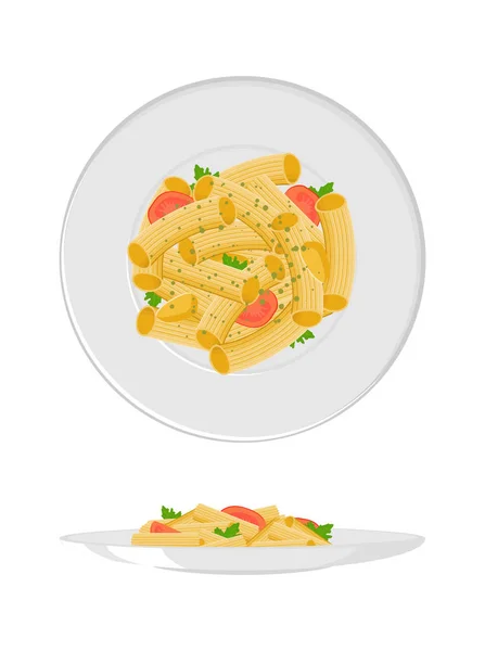 Penne pasta con tomates y salsa — Vector de stock