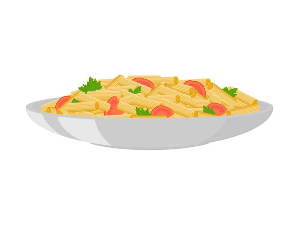 Pasta con tomates en un plato — Vector de stock