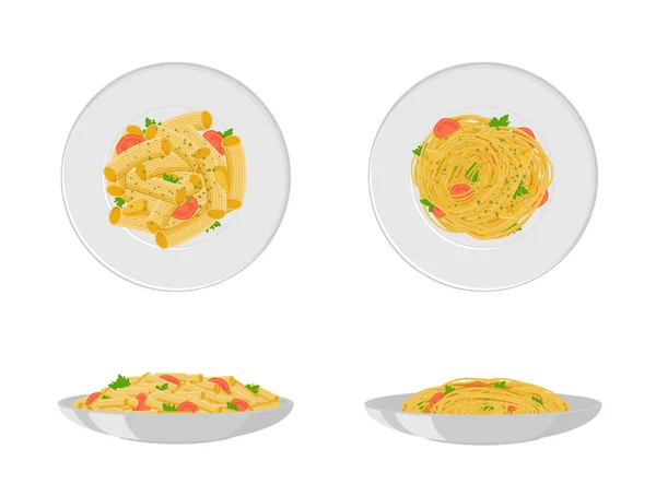 Conjunto de espaguetis de pasta italiana y penne — Vector de stock