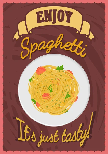 Italian pasta. Spaghetti on a plate. — Stock Vector