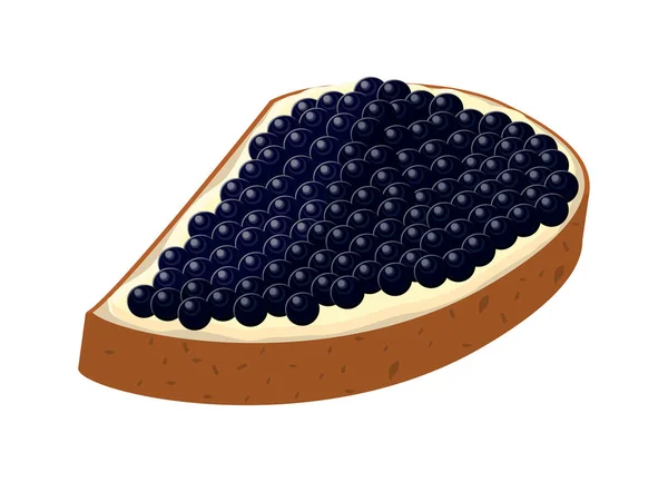 Heerlijke sandwich met zwarte kaviaar. Vectorillustratie geïsoleerd op de witte achtergrond. — Stockvector