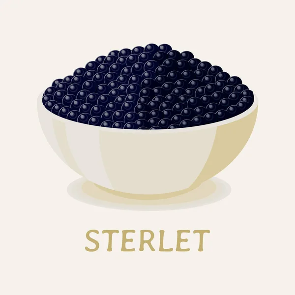 Ikan kaviar sterlet hitam di piring putih - Stok Vektor