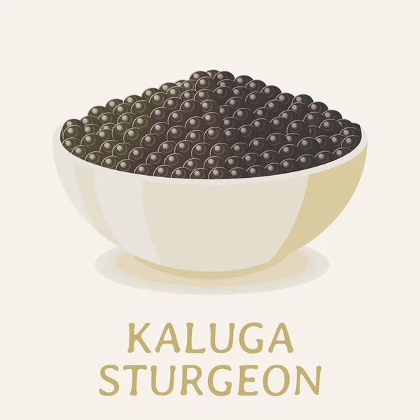 Delish schwarzer Kaluga-Stör-Kaviar in einer weißen Schüssel. — Stockvektor