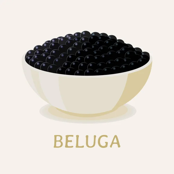 Vektorillustration des schwarzen Beluga-Stör-Kaviars in einem weißen Teller. — Stockvektor