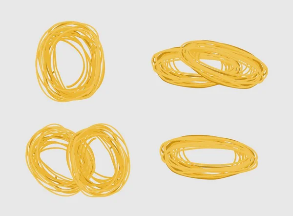 Reihe von Spaghetti Pasta Kreis Elemente. Vektorabbildung auf Weiß — Stockvektor