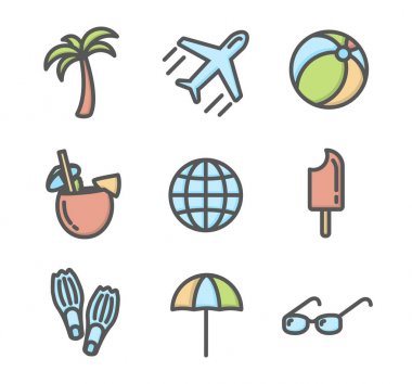 Yaz tatili simgeler renkte 02 ayarla