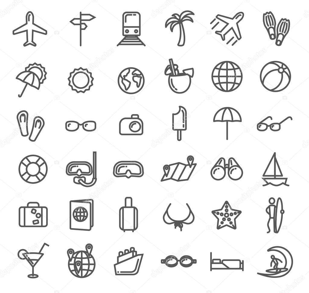 Summer vacation outline icons set