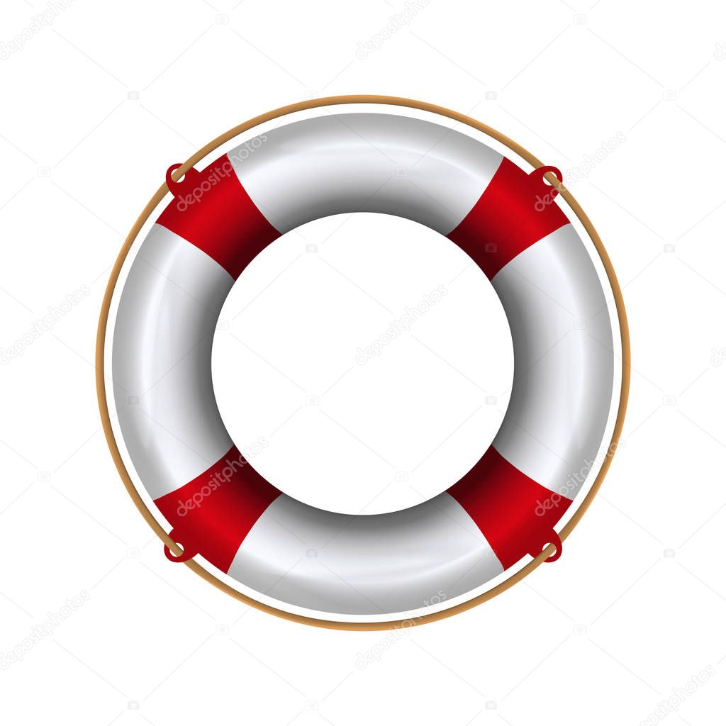 Lifebuoy with rope. Lifebelt realistic illustration