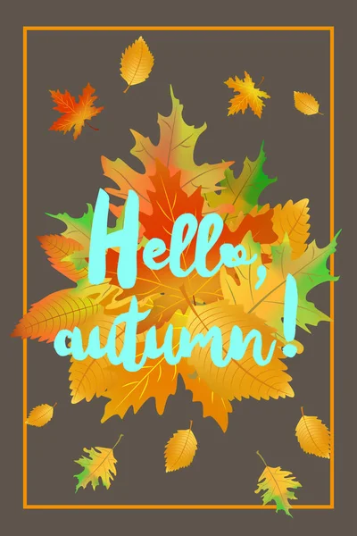 Bonjour affiche d'automne avec feuilles tombées . — Image vectorielle
