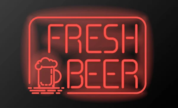 Birra fresca insegna al neon o emblema su sfondo nero . — Vettoriale Stock