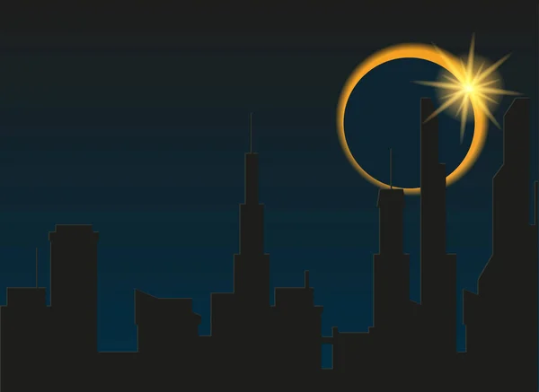 Éclipse totale du soleil dans la ville . — Image vectorielle
