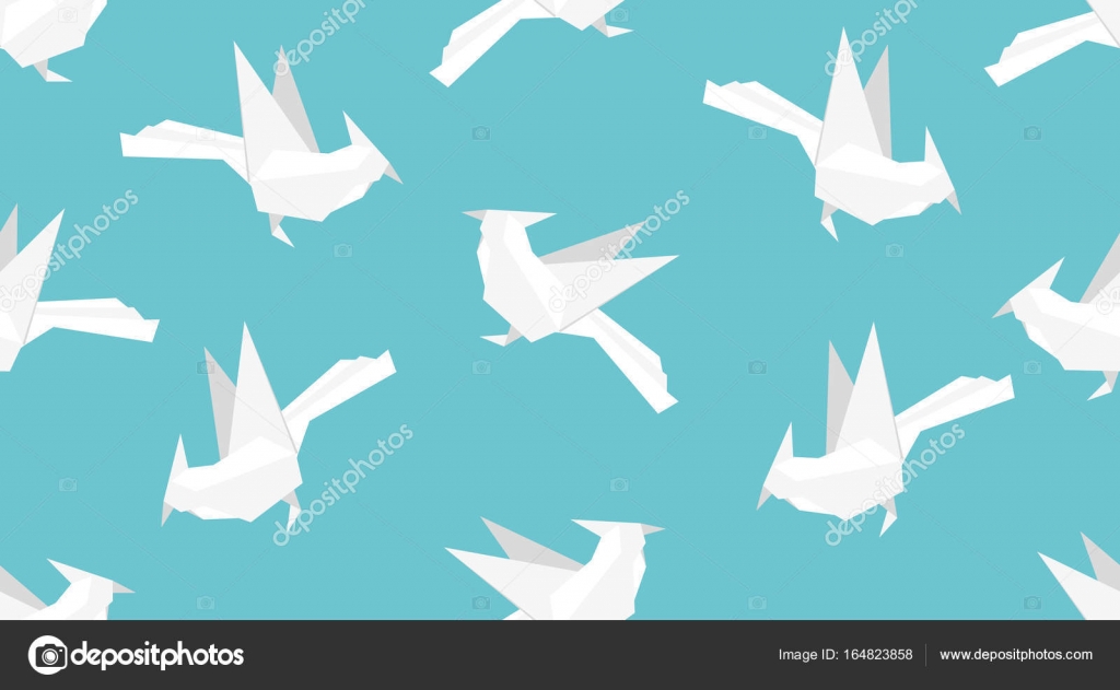 Origami Woodpecker Bird Seamless Pattern Stock Vector