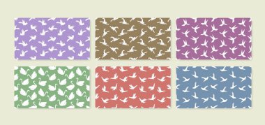 Altı origami kuş Dikişsiz desen ayarlayın. Japon vektör süsleri topluluğu.
