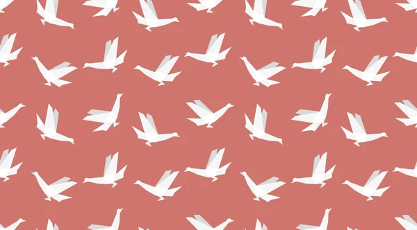 折り紙鳥シームレス patternon 赤背景. — ストックベクタ