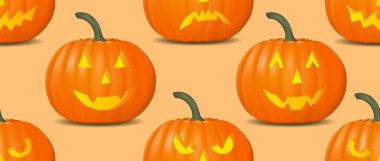 Cadılar Bayramı gerçekçi kabak ile seamless modeli. Doğrusal nesnelerle vektör arka plan.