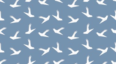 Origami kuş seamless modeli üzerinde mavi arka plan güvercin..