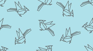 Origami doğrusal ağaçkakan kuşu seamless modeli. Japon anahat vektör süsleme.