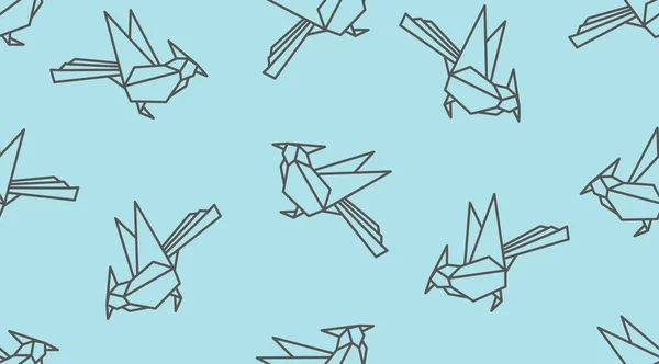 Origami lineare Specht Vogel nahtlose Muster. japanisches Umrissvektorornament. — Stockvektor