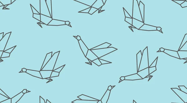 Origami lineare Taube Vogel nahtlose Muster auf blauem Hintergrund. — Stockvektor