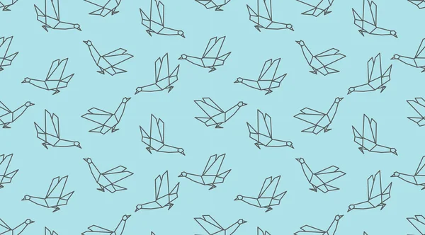 Origami lineare Taube Vogel nahtlose Muster auf blauem Hintergrund. — Stockvektor