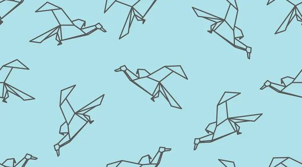 Origami patrón inconsútil pájaro lineal . — Archivo Imágenes Vectoriales