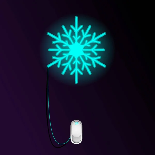 Boże Narodzenie i nowy rok koncepcja neon śnieżynka — Wektor stockowy