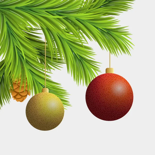 Kerstboom takken met rode en gouden decoratie ballen — Stockvector