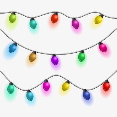 Çok renkli çelenk kümesi. Güzel tatil dekorasyon. Beyaz arka plan üzerinde Noel ışıkları.
