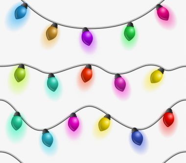 Çok renkli çelenk seamless modeli. Güzel tatil dekorasyon. Beyaz arka plan üzerinde Noel ışıkları.