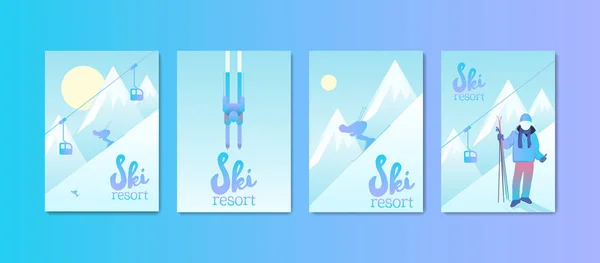Ensemble d'affiches des stations de ski . — Image vectorielle