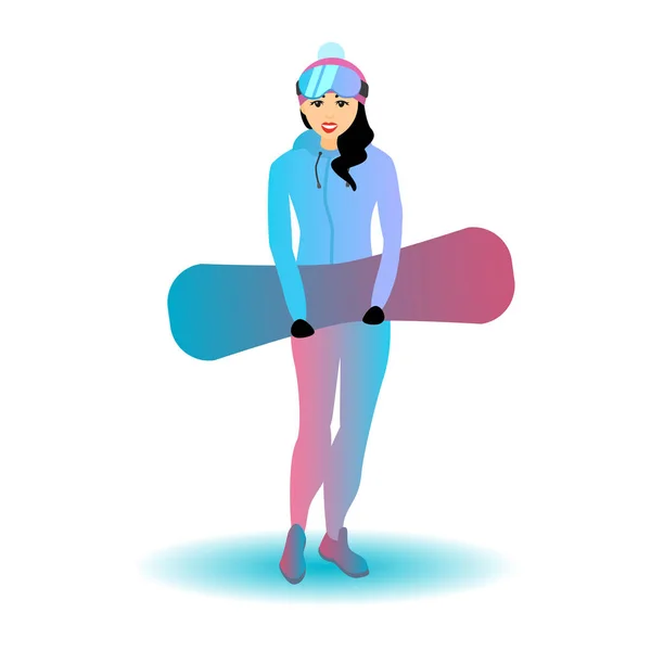 Bir kadın bir snowboard ile vektör çizim. — Stok Vektör