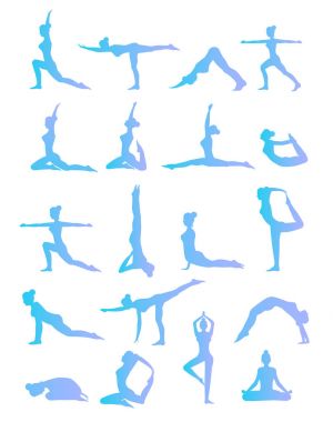 Kadın Yoga resimde kümesi. Kadının siluet.