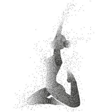 Vector particle illustration of the female yoga. clipart