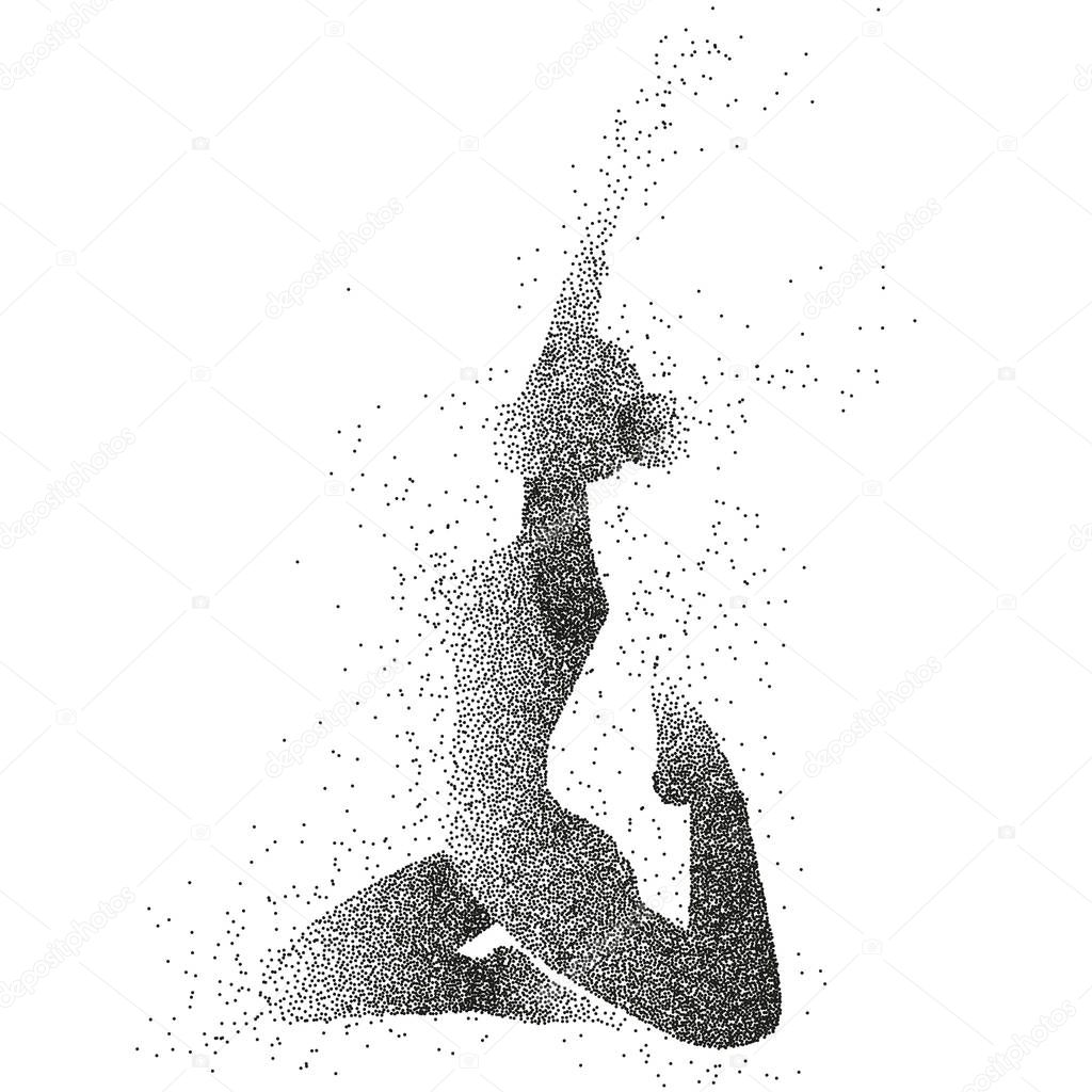 Vector particle illustration of the female yoga.