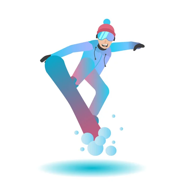 Snowboarder vector illustration. Man jumping on snowboard flat character. Snowboarder isolated on white background. — Stock Vector