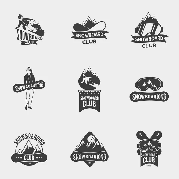Conjunto de logotipos, etiquetas o plantillas de tarjetas de snowboard . — Vector de stock
