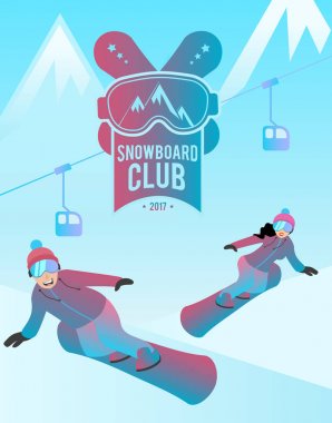 Snowboard kulübü illüstrasyon bir çift erkek ve kadın.
