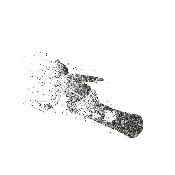 Silhueta masculina de um snowboarder feito de partículas . — Vetor de Stock