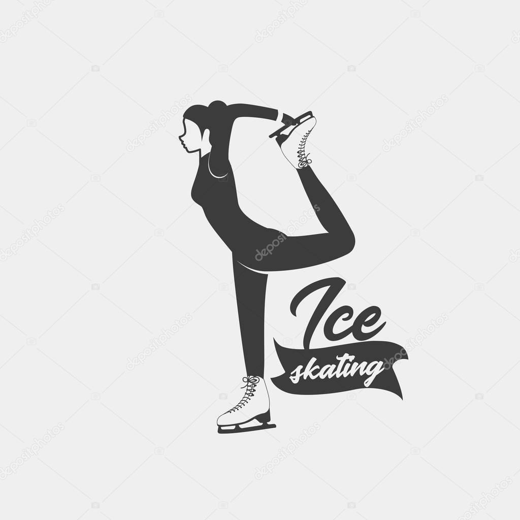 Ice skating badge template. Monochrome symbol. Logo with a woman skating on ice skates. Can be used for social network and web advertising or brand promotion.