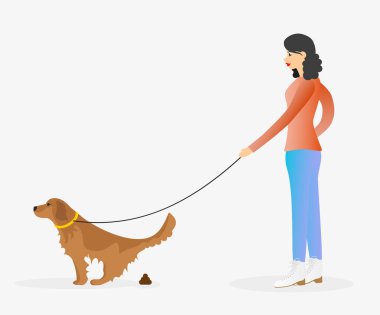 Kız bir köpek yürüyüş. Kaka altın geri almak.