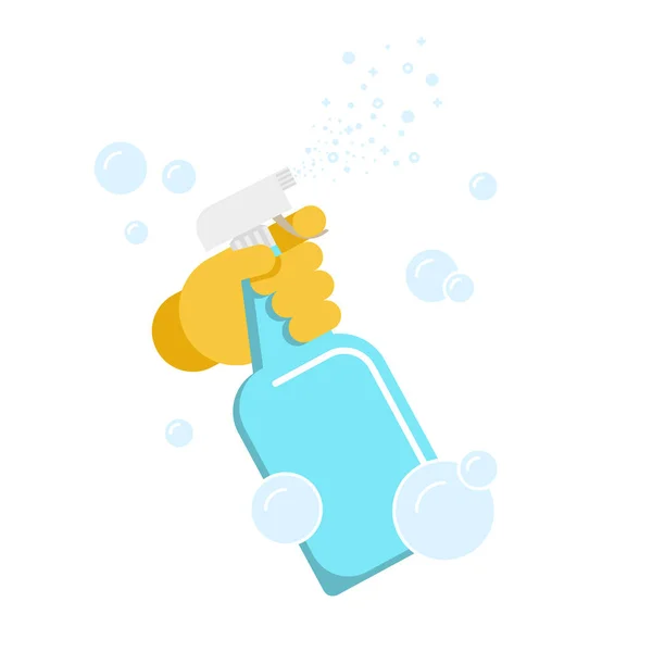Hand in glove with the spray bottle. — Stock Vector