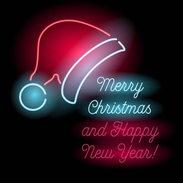 Neon Feliz Navidad y Feliz Año Nuevo signo . — Archivo Imágenes Vectoriales